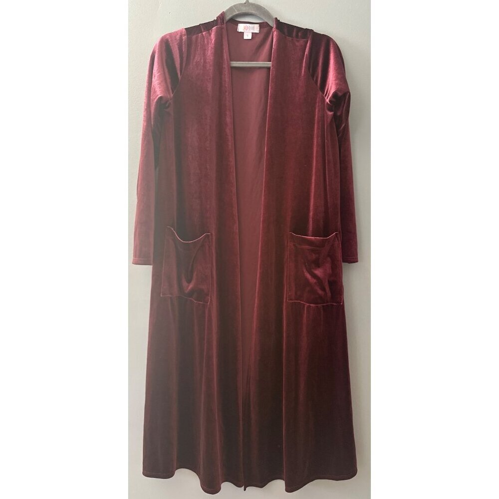 LuLaRoe Small Velvet Velour Open Cardigan Burgundy Cozy Chic Luxe Layering